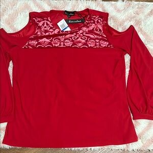 Diane Gilman Red Cold Shoulder Top
